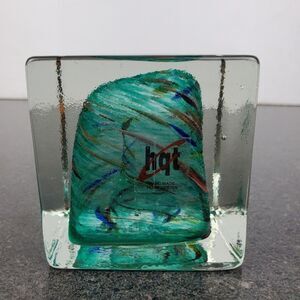 HQT Handmade Cube Blue Swirl Glass Paperweight